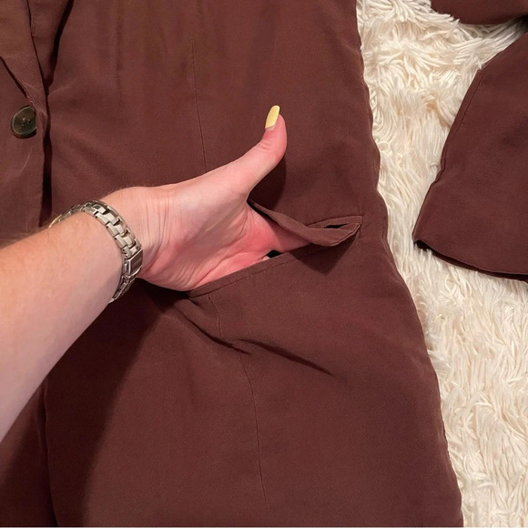 WeWoreWhat DANIELLE BERNSTEIN RELAXED BLAZER 1 button BROWN viscose blend SZ S - Picture 2 of 10